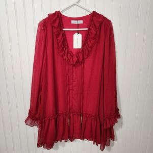 Reveriee | NWT Long Sleeve Ruffle Mini Dress Red Medium